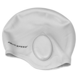 sklep pływacki aqua-swim.pl CZEPEK PŁYWACKI SILIKONOWY Z KIESZENIAMI NA USZY EAR CAP AQUA-SPEED 26 srebrny