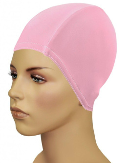 sklep pływacki aqua-swim.pl CZEPEK PŁYWACKI MATERIAŁOWY NA DŁUGIE WŁOSY BATHING CAP FOR LONG HAIR POWDER PINK na modelu