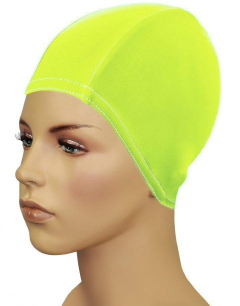 sklep pływacki aqua-swim.pl CZEPEK PŁYWACKI MATERIAŁOWY NA DŁUGIE WŁOSY BATHING CAP FOR LONG HAIR FLUO YELLOW na modelu