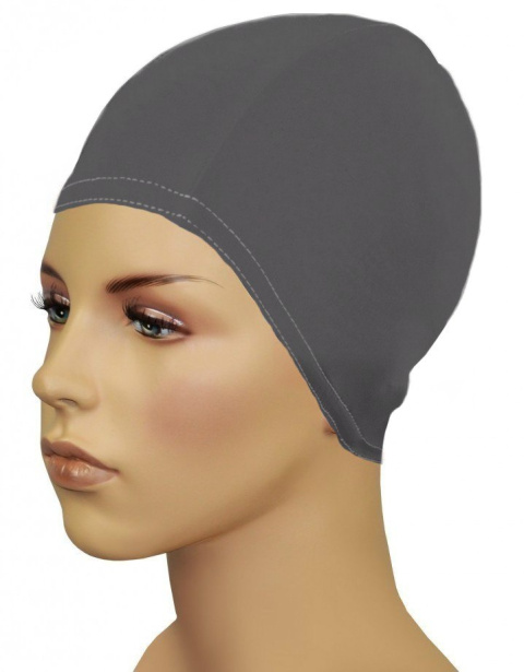 sklep pływacki aqua-swim.pl CZEPEK PŁYWACKI MATERIAŁOWY NA DŁUGIE WŁOSY BATHING CAP FOR LONG HAIR GREY na modelu