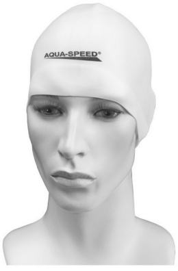 sklep pływacki aqua-swim.pl CZEPEK PŁYWACKI SILIKONOWY RACER AQUA-SPEED 05 BIAŁY PRZÓD